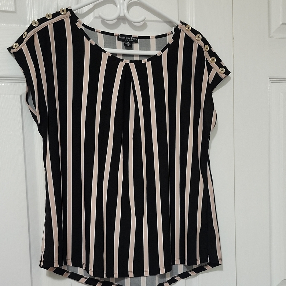Elegant Striped Black and White Blouse with Button Accents